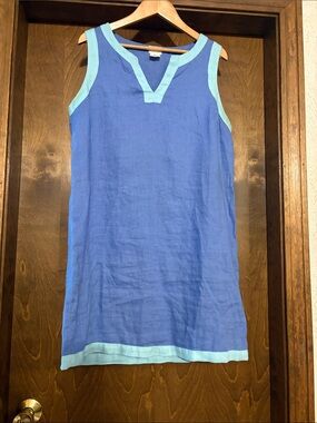 Sigrid Olsen Blue Linen Tunic with Light Blue Trim